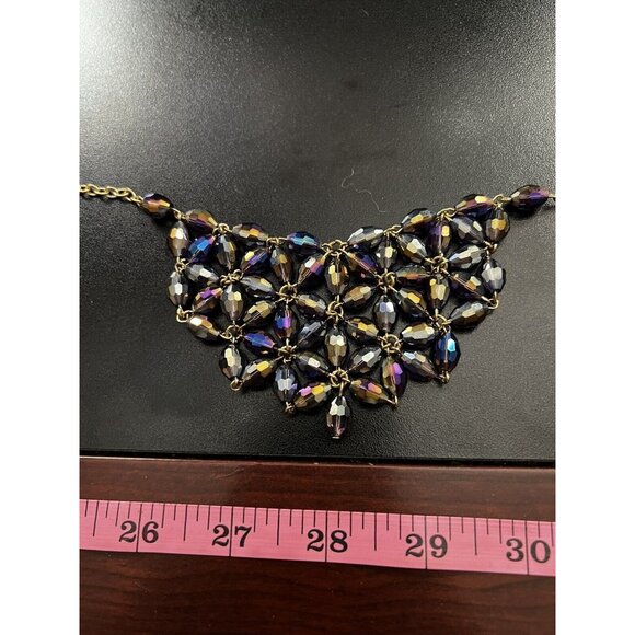 South Sun Iridescent Purple Flashy Dress Beaded Gold Chain Necklace - Picture 8 of 8